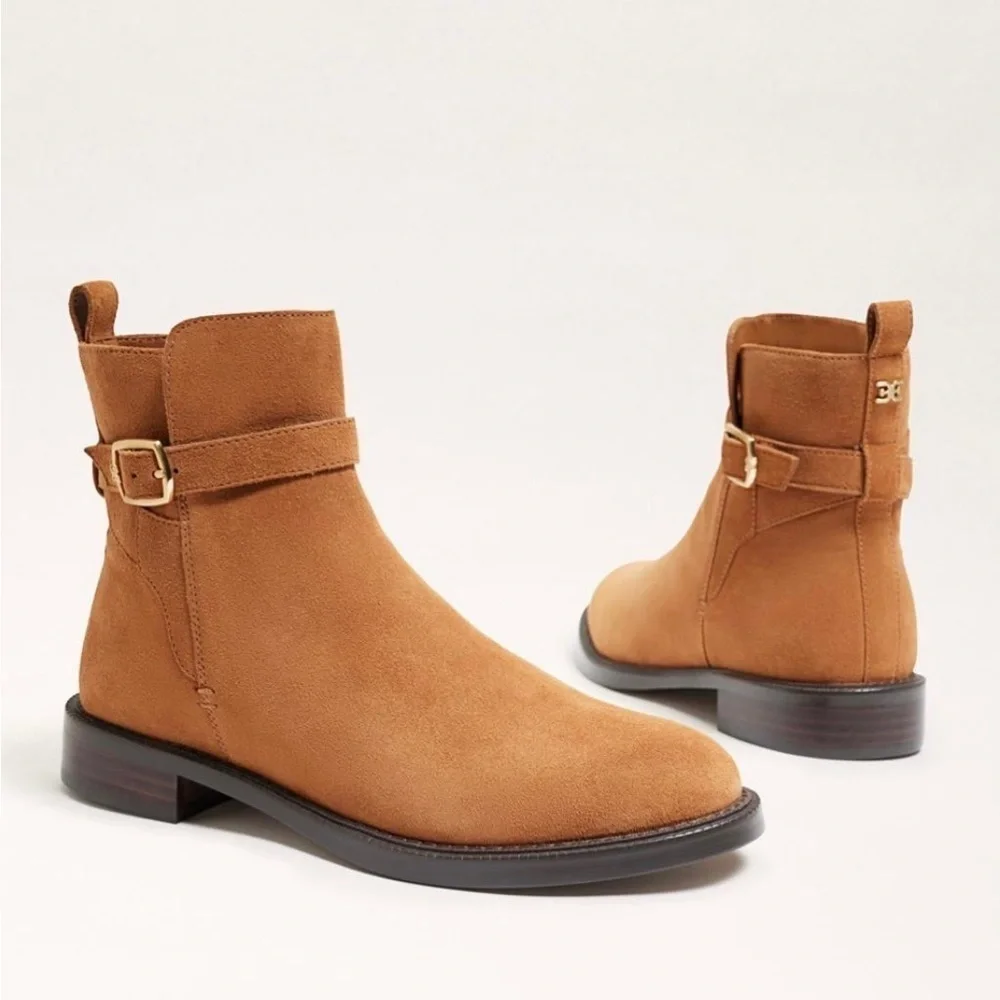 Sam Edelman Nolynn Buckle Zipper Ankle Boots in Saddle Suede - NWT - Picture 3 of 13